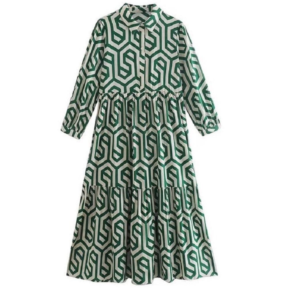 ZARA GEOMETRIC PRINT DRESS | XS Green 🔥